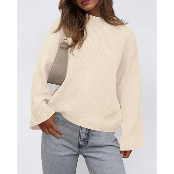 Women's Ribbed Knit Crewneck Sweater Cozy Long Sleeve Fall Winter Clothes - Picture 8 of 8